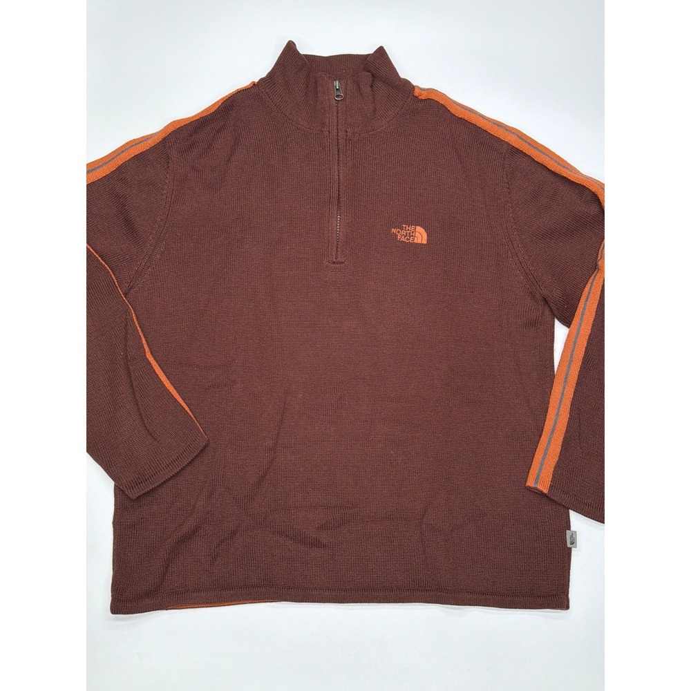The North Face Mens Large Brown Quarter Zip Sweater Orange Stripe Gorpcore